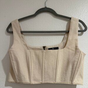 7 For All Mankind Corset Crop Top in cream denim.